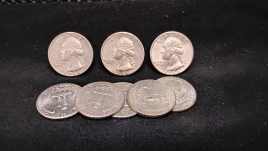 (8) U.S. 1964 SILVER WASHINGTON QUARTERS - 1 D MINT