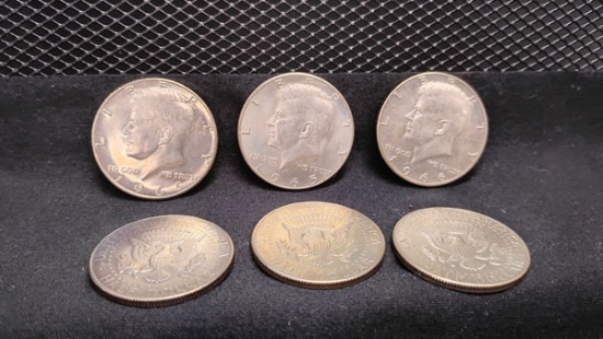 (6) U.S. KENNEDY HALF DOLLAR COINS WITH NO MINT MARKS - 1965 AND (5) 1966