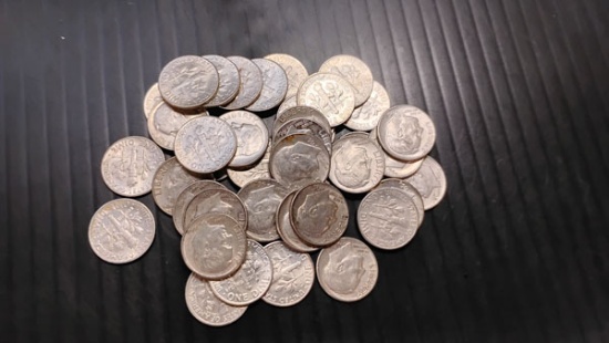 (40) U.S. 1964 SILVER ROOSEVELT DIMES - MOSTLY D MINT MARKS ANS SOME NO MINT MARK