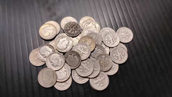 (40) SILVER ROOSEVELT DIMES 1946-1952 , D, S OR NO MINT MARKS