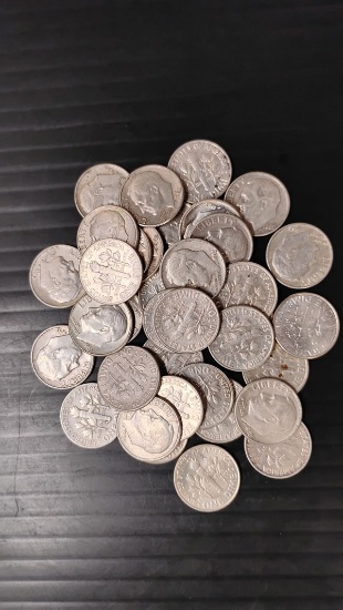 (37) U.S. 1963 SILVER ROOSEVELT DIMES - D MINT OR NO MINT MARK