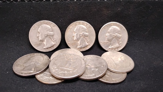 (10) 1964 SILVER WASHGINTON QUARTERS - D MINT MARK OR NO MINT MARK
