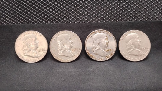 (4) 1962-D U.S. SILVER BENJAMIN FRANKLIN HALF DOLLAR COINS