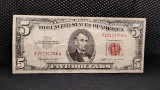 U.S. 1963 RED SEAL $5 BILL - SERIAL # A20191706A