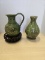 2 VINTAGE GREEN VASES - 7.5