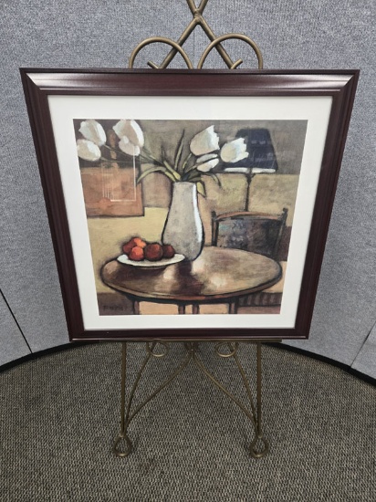 FRAMED AND SIGNED TULIPS WITH RED FRUIT - 27.5" X 27.5"