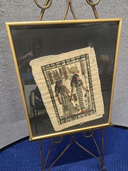EGYPTIAN HANDPAINTED PAPYRUS IN FRAME - FRAMES MEASURES 20" X 24" - PAPYRUS MEASURES APPROXIMATELY 1