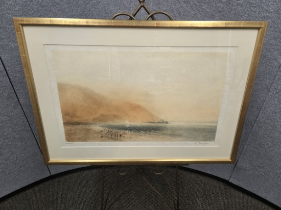 COLOR ETCHING "LA MER" BY KAIKO MOTI (FRENCH 1921-1989). PENCIL SIGNED AND NUMBERED. MATTED AND FRAM