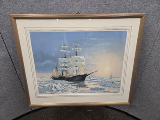 #76/325  1890 FRAMED OIL PAINTING "WINTER WAIT" ARTIST SIGNED "PETE PETERSON - 42.5" X 35"