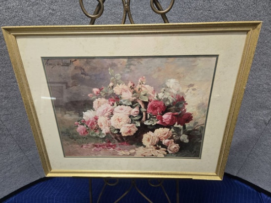FRAMED FLORAL ART - AS IS - 31" X 25" - PRICE ON TAG IS $110