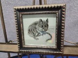 FRAMED GLASS DRAWING / SKETCH OF A MOUSE - 8.5