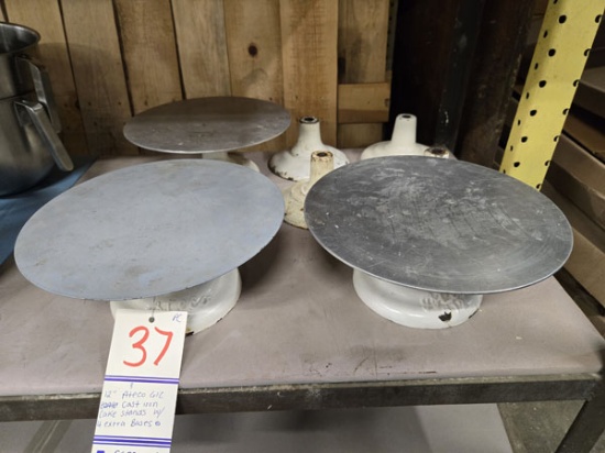 (3) 12" ATECO 612 CAST IRON CAKE STANDS WITH 4 EXTRA BASES