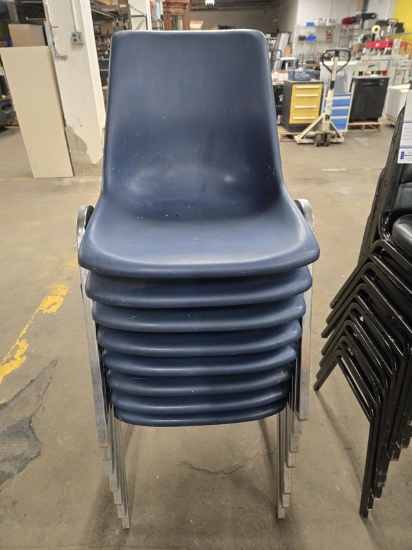 8 VIRCO PLASTIC STACK CHAIRS WITH METAL FRAME
