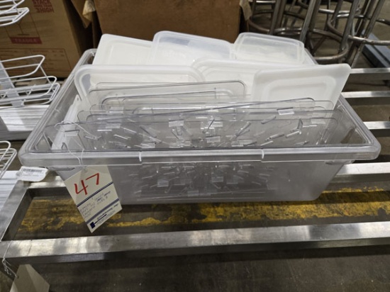 PLASTIC INSERT PAN WITH CAMBRO LIDS AND MISC