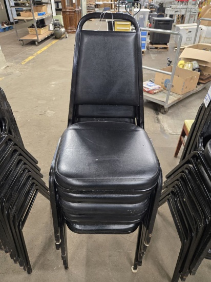 6 BLACK VINYL STACK BANQUET CHAIRS WITH METAL FRAMES
