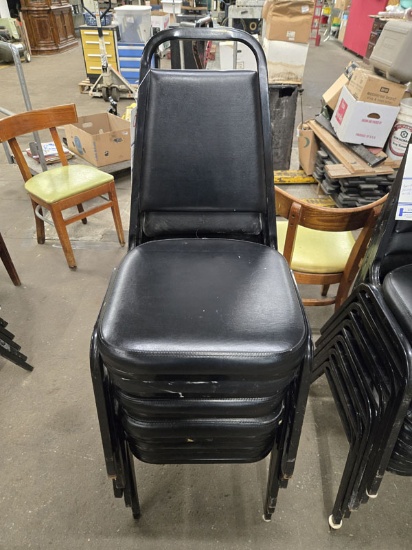 6 BLACK VINYL STACK BANQUET CHAIRS WITH METAL FRAMES