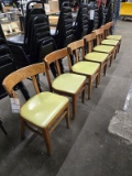 7 GREEN UPHOLSTERED WOOD FRAM CHAIRS 30