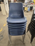8 VIRCO PLASTIC STACK CHAIRS WITH METAL FRAME
