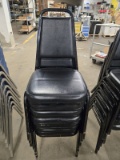 7 BLACK VINYL STACK BANQUET CHAIRS WITH METAL FRAMES