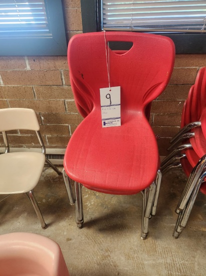 5 RED PLASTIC AND METAL FRAME KIDS CHAIRS