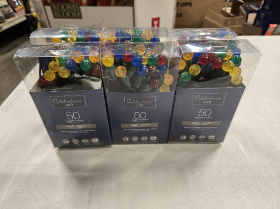 6 BOXES OF CELEBRATION INDOOR / OUTDOOR STRING LIGHTS - MULTI COLOR GLOBE - 16' - BATERY OPPERATED