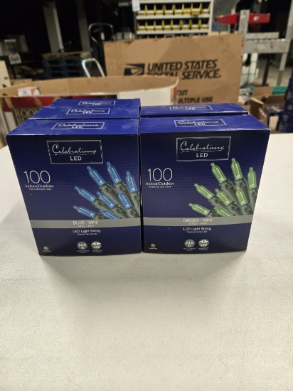 5 BOXES OF CELEBRATION INDOOR / OUTDOOR LED STRING LIGHTS - GREEN AND BLUE MINI - 24.5'