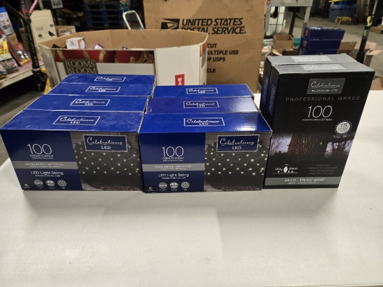 9 BOXES OF ASSORTED CELEBRATION  LED XMAS LIGHTS - TRUNK WRAP, NET SYTLE AND STRING
