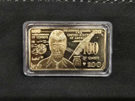 DONALD TRUMP 24K $100 DOLLAR COLLECTOR BAR - SERIES 2008 A - 2" X 1"
