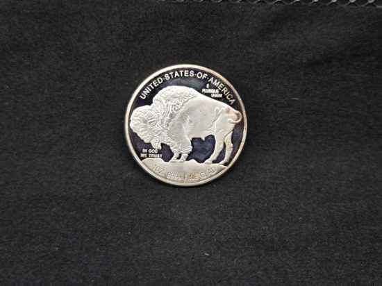 1 OZ .9999 FINE CLAD BUFFALO SILVER ROUND - W MINT - NOT LEGAL TENDER