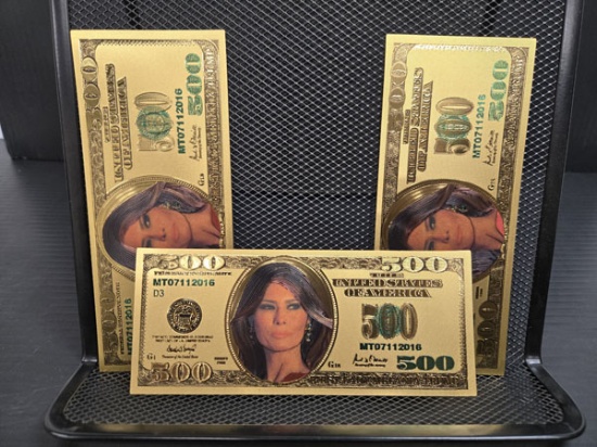 3 COLLECTORS MELANIA TRUMP $500 NOTE - SERIES 1968 - MT07112016