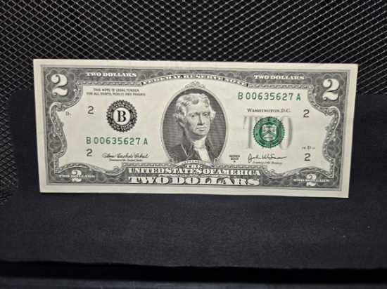 2003 A SERIES JEFFERSON / DECLARATION OF INDEPENDENCE NY FEDERAL RESERVE $2 NOTE - B00635627A