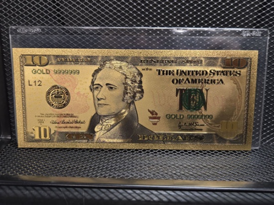 24K GOLD PLATED 2004 GOLD $10 HAMILTON NOTE REPLICA - US SERIES A