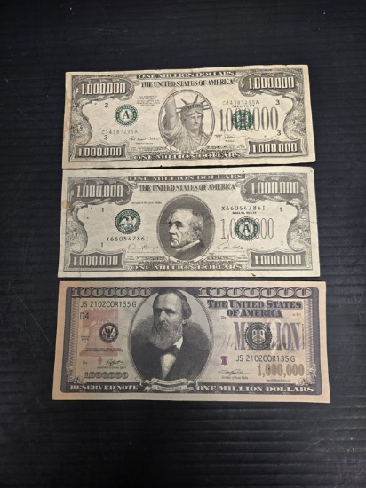 3 COMMEMORATIVE $1,000,000 BILLS
