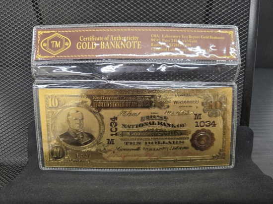 COLLECTORS CONNERSVILLE $10 24K GOLD BANK NOTE