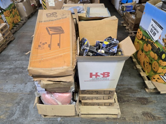 SKID OF HOUSEHOLD - EXCERSIZE EQUIPMENT, MUGS, MOUSE PADS, BINDER FILES, AND MISCELLANEOUS