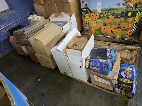 2 SKIDS OF HOUSEHOLD - GAMES, MAGAZINES, CHALK BOARDS, CLOCKS, AND MORE