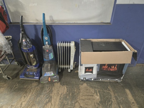 4 ASSORTED HOUSEHOLD ITEMS - SHAMPOOER, VACUUM, AND SPACE HEATERS - AS-IS