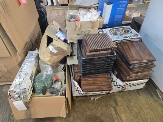 SKID OF MISCELLANEOUS - WOOD BLOCKS, ELECTRONICS, BEAUTY SUPPLIES, FLOWER POTS, AND MORE