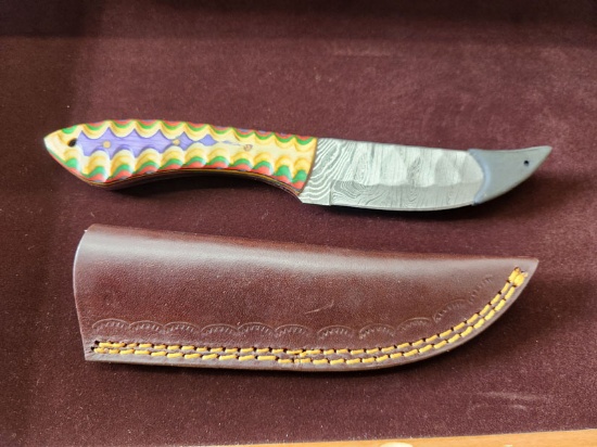 DAMASCUS STEEL 4" FIXED BLADE KNIFE WITH SHEATH