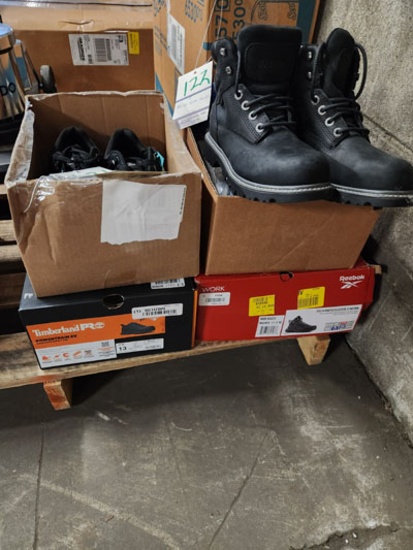 4 ASSORTED WORK SHOES AND TRACTION FOOT WEAR