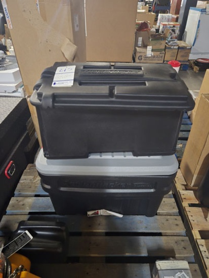 2 Assorted Plastic Storage Totes Rubbermaid Action Packer & Noco Marine