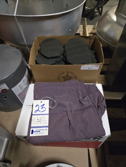 2 BOXES OF WORK GEAR - (9) 42 X 42 WELDING PANTS & (2) BOXES KNEE PADS.