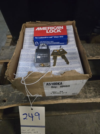 CASE OF 24 AMERICAN LOCK 1-1/2" WIDE KEYED ALIKED PADLOCKS A5100KA