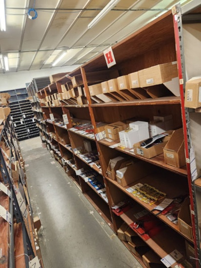 4 SECTIONS OF DOUBLE SIDED WOOD SHELVING (1 UNIT) 48" X 24" X 84" EACH SECTION