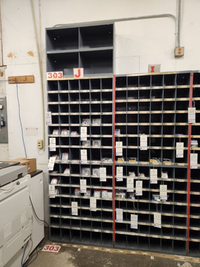 4 METAL 42 SLOT SORTER CABINETS 34" X 12" X 42" , PLUS ONE 4 SLOT CABINET