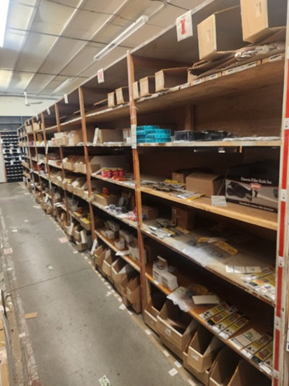6 SECTIONS OF DOUBLE SIDED WOOD SHELVING 48" X 48" X 84" EACH