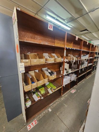 4 SECTION OF DOUBLE SIDED WOOEDN SHELVING 40 X 18 X 82 (ea) * 48 X 30 X 82