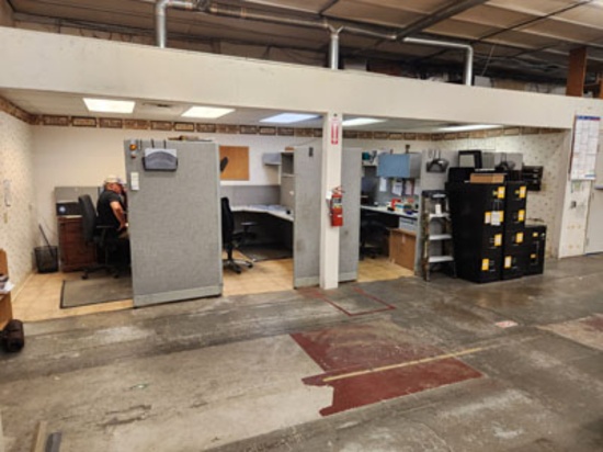 4 CUBICLE SECTIONS W/ DESKS, CHAIRS, UNDER DESK CABINETS, 26' X 9.6