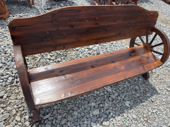 Wagon Wheel Teak Wood Bench