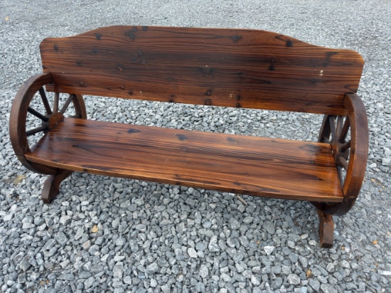 Wagon Wheel Teak Wood Bench